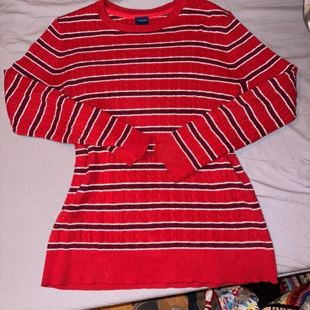 Basic Editions Red and White Striped Sweater